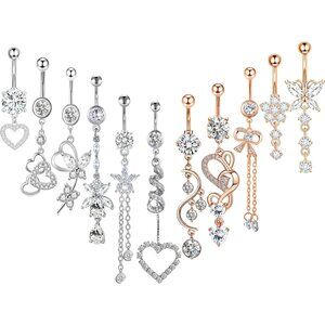 14G Women Belly Button Rings Surgical Stainless Steel Dangle Belly Rings 10mm Be